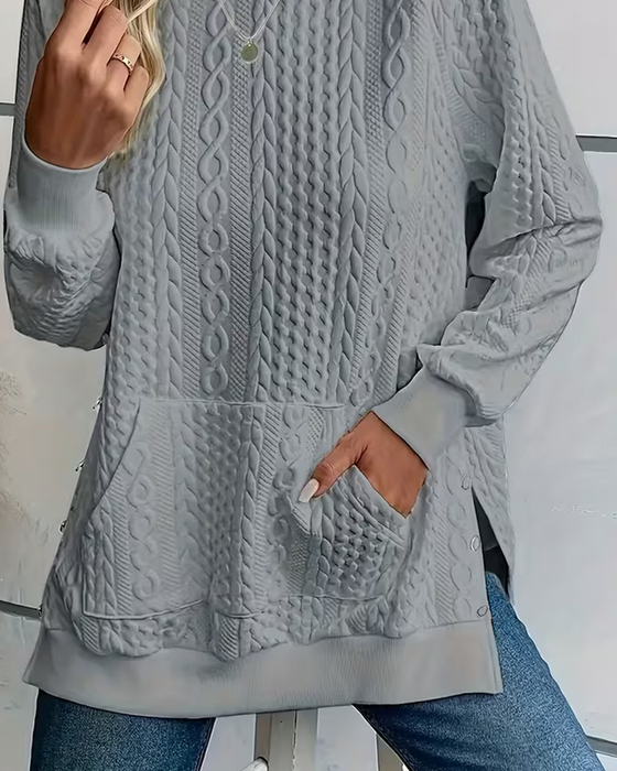 Sweatshirt Rund Hals Avslappet Splitt Lomme