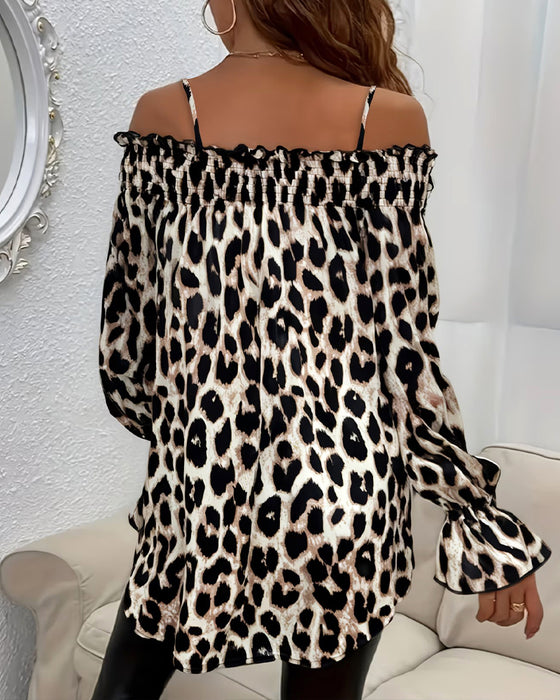 Bluse Enskulder Leopardmønster Mote