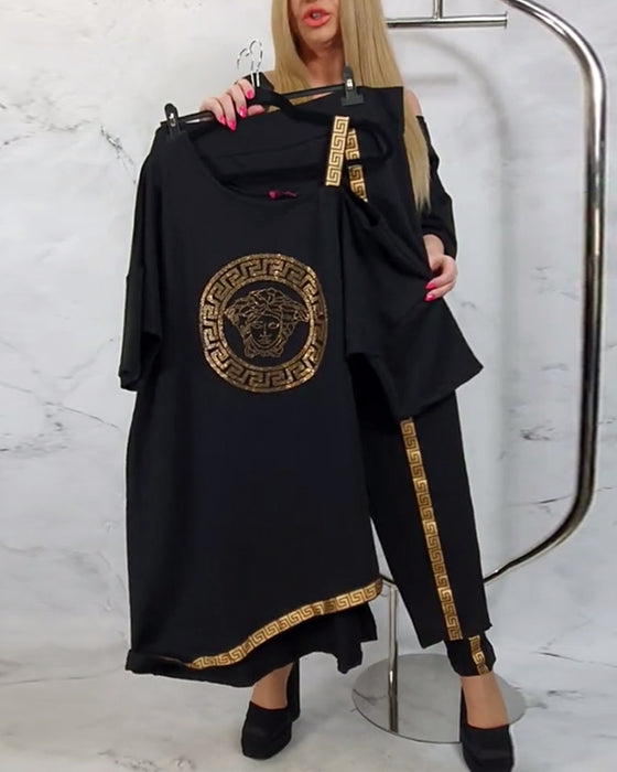 Uregelmessig todelt dress med trykk