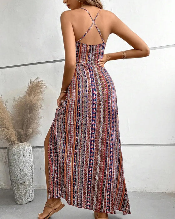 Kjole Spaghettirem Print Strand Spalte