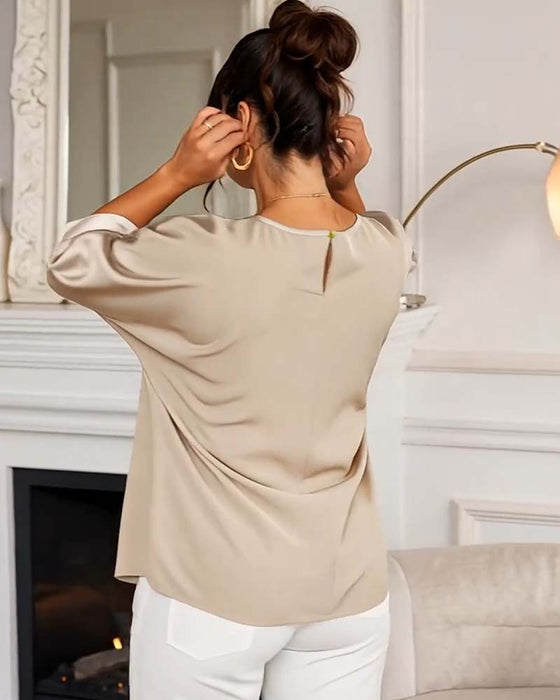 Topp Faux Satin Loose Fit Rundhalset Flagermuserme