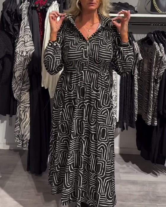 Klänning Med Lapel - Hals - Design Og Modiske Trykte Egenskaper