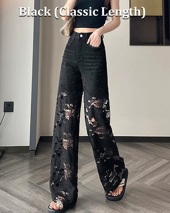 Jeans Dame Rhinestone Utklipp Bred Bein