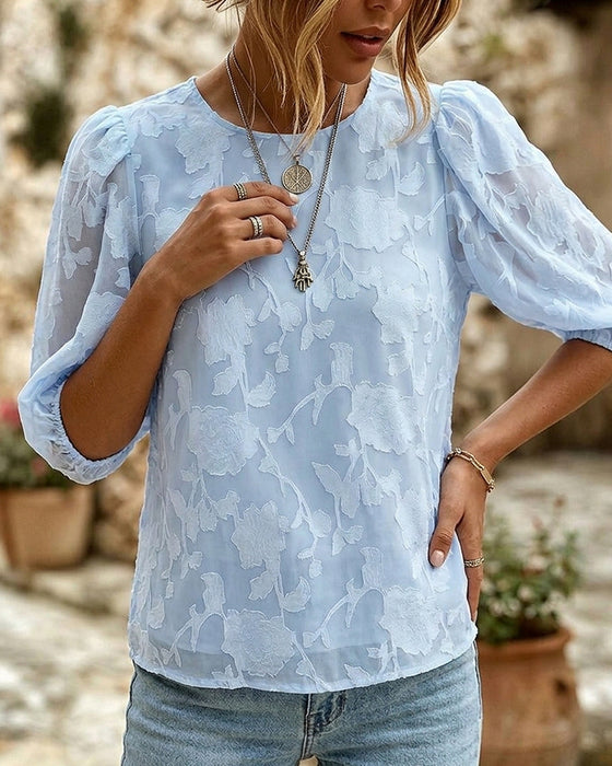 Rundhalset Bluse Med Puffermer