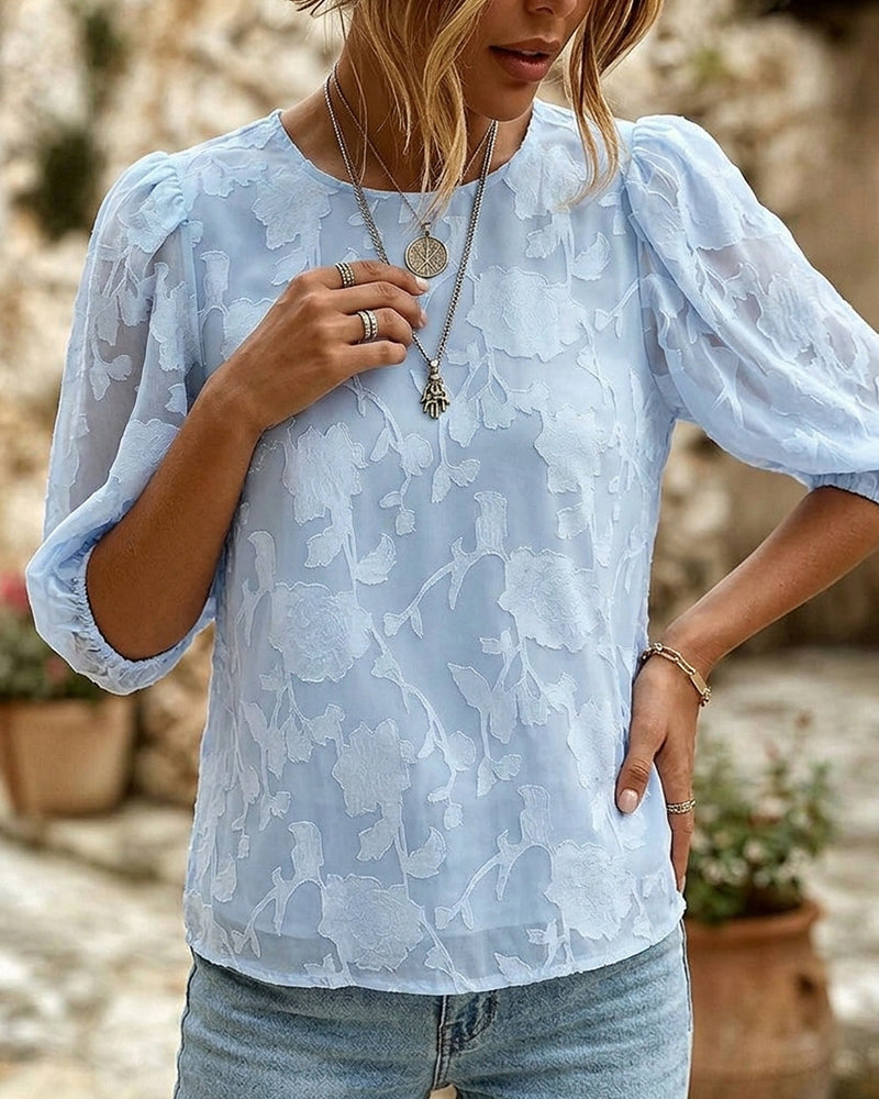 Rundhalset Bluse Med Puffermer