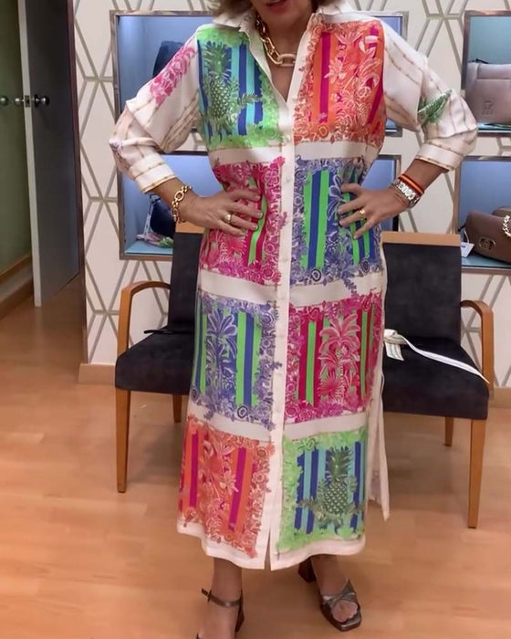 Kjole Patchwork Trykt Lang Skjorte
