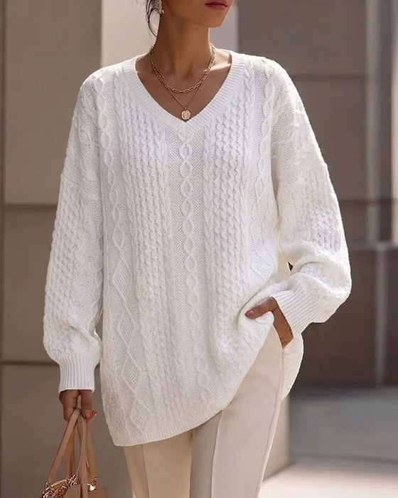 Pullover V-Hals Stilig Solid Avslappet Strikket