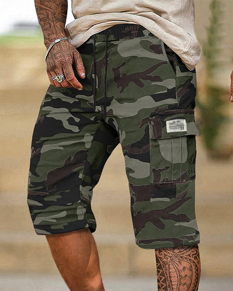 Herre Kamuflasje Cargo Shorts Multi-Lomme Justerbar Midje Pustende Stoff