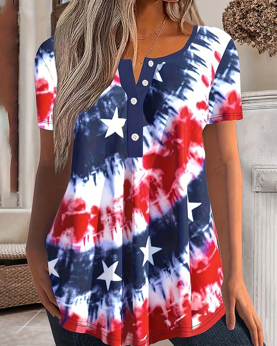 Bluser Tie-Dye Henley Kortermet