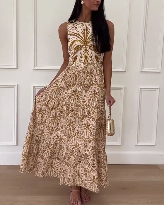 Kjole Retro Trykt Ermløs Lang