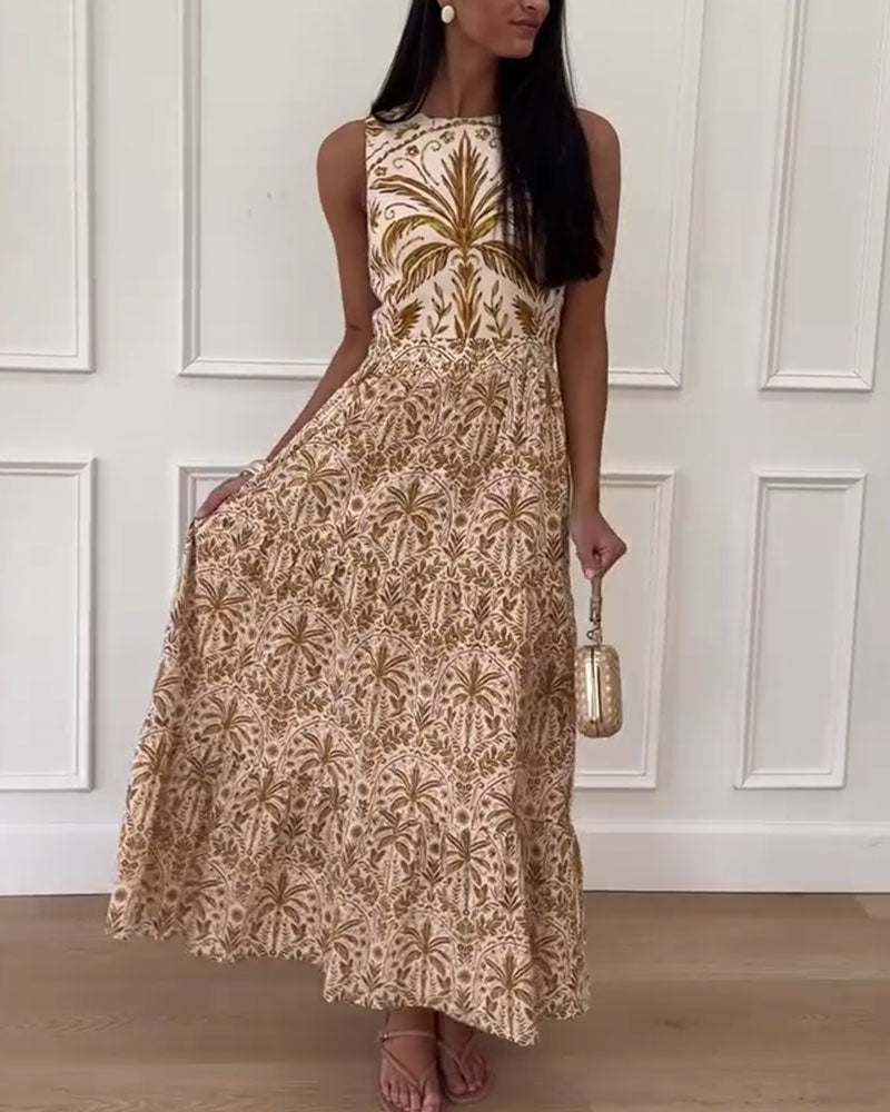 Kjole Retro Trykt Ermløs Lang