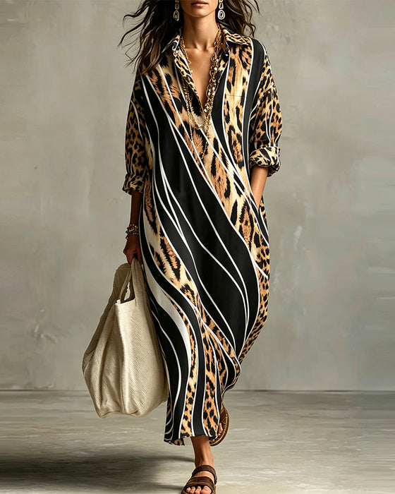 Kjole Leopard Diagonal Stripe Slag