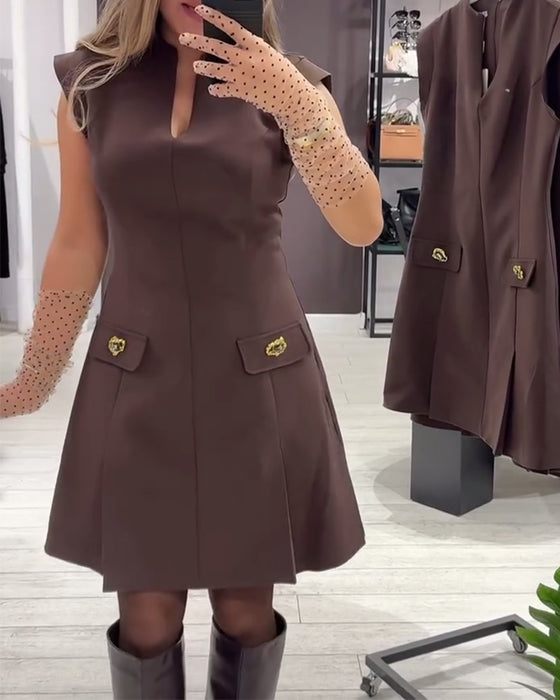 Kjole V-hals Elegant Ermeløs