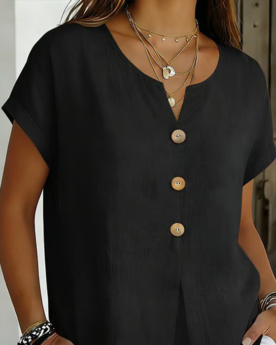 Bluse Treknapp Bred Ensfarget