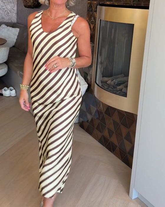 Kjole Ermeløs Stripe Slip Maxi