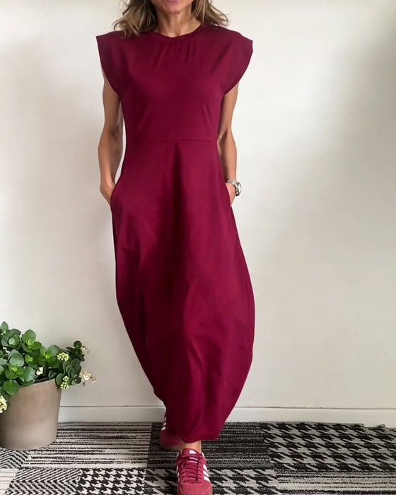 Kjole Rundhalset Lomme Solid