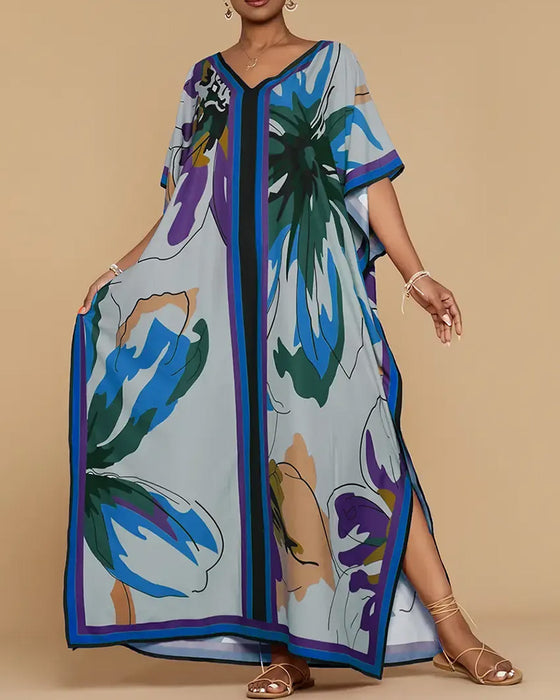 Kjole V-Hals Løs Trykk Resort Cover-Up