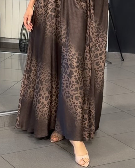 Kjole Gradient V-Hals Leopard Trykk
