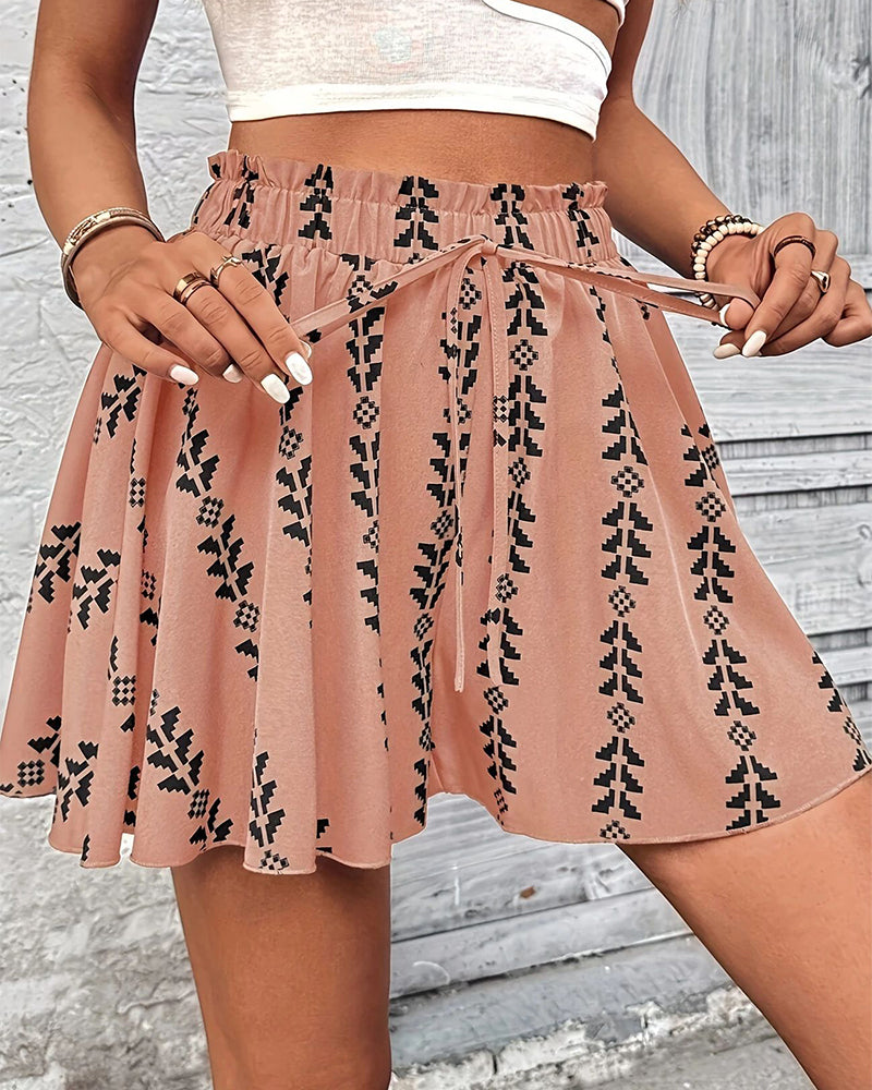 Shorts Trykk Snøre Loose Fit Flare