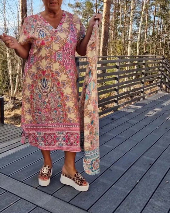 Kjole V-Hals Kortermet Mønstret Rett