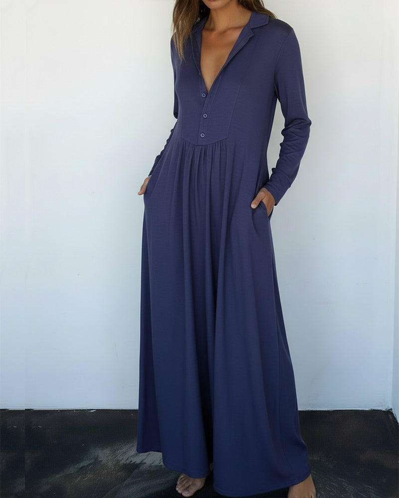 Jumpsuit Ensfarget Knapper Opp Casual