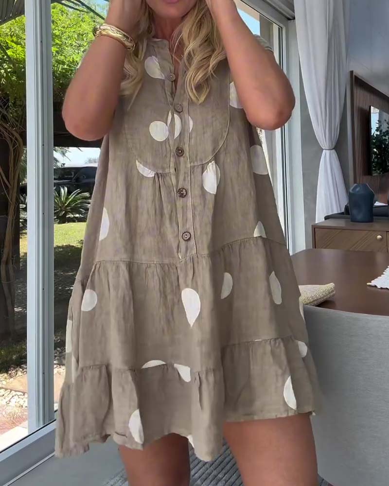 Kjole Prikket Knapp Foran A-Linje