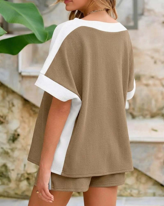 Set Fargeblokk Kort Erme Shorts Avslappnet