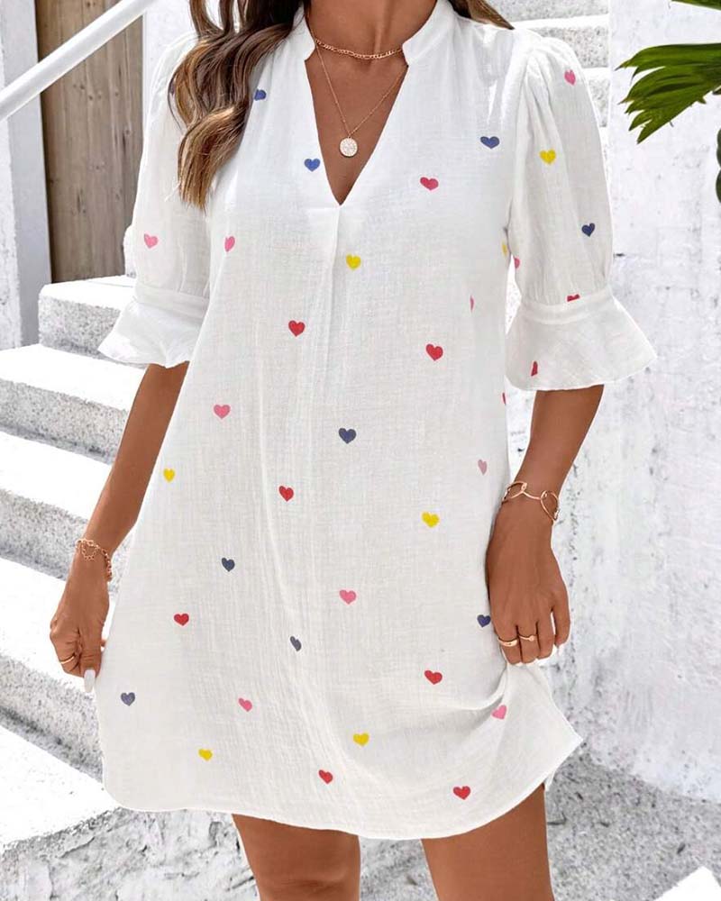 Kjole Fargerik Hjertetrykk V-Hals