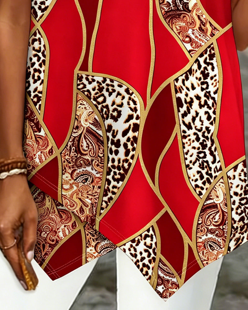 T-Shirt Uregelmessig Geometrisk Leopard Trykk