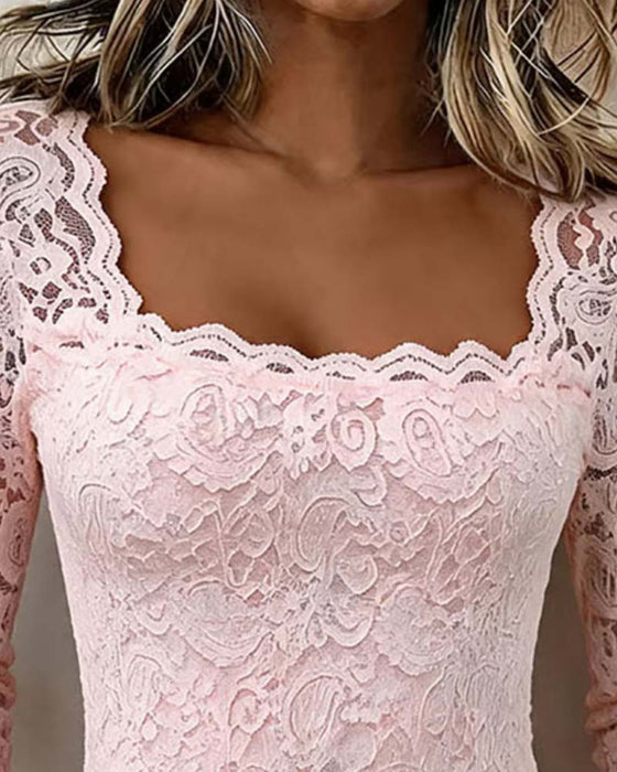 Bluse Firkantet Hals Knipling Patchwork
