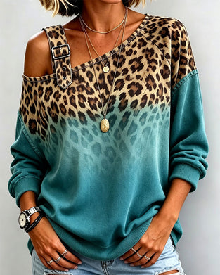 Top Gradient Off-skulder Leopard Trykk