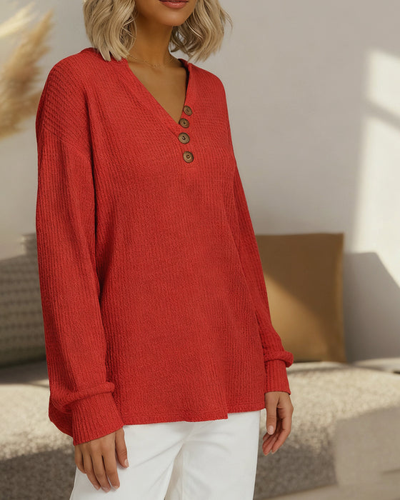 V-Hals Casual Topp I Vaffelstrikk