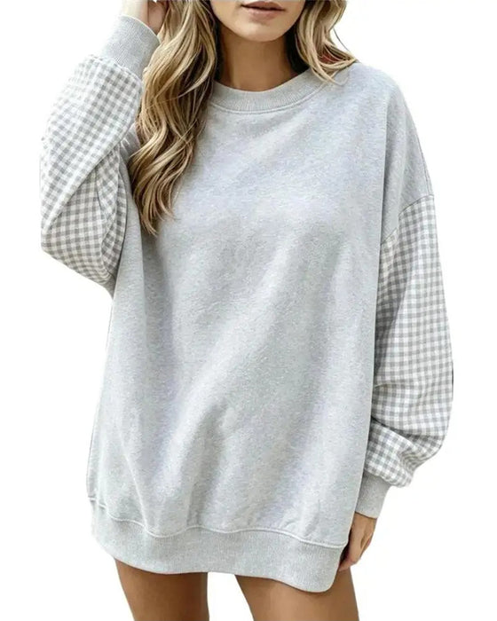 Sweatshirt Rund Hals Rutet Lappeteppe Ensfarget