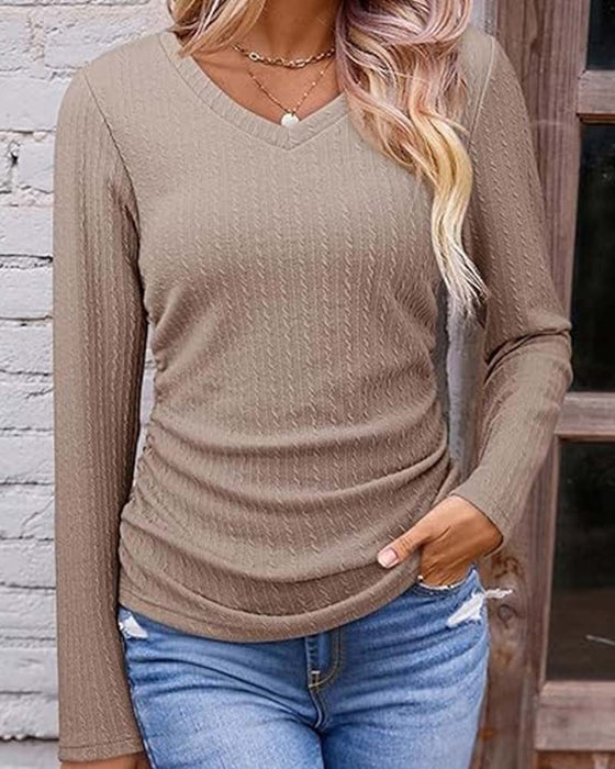 Bluse V-Hals Slim Fit Teksturert