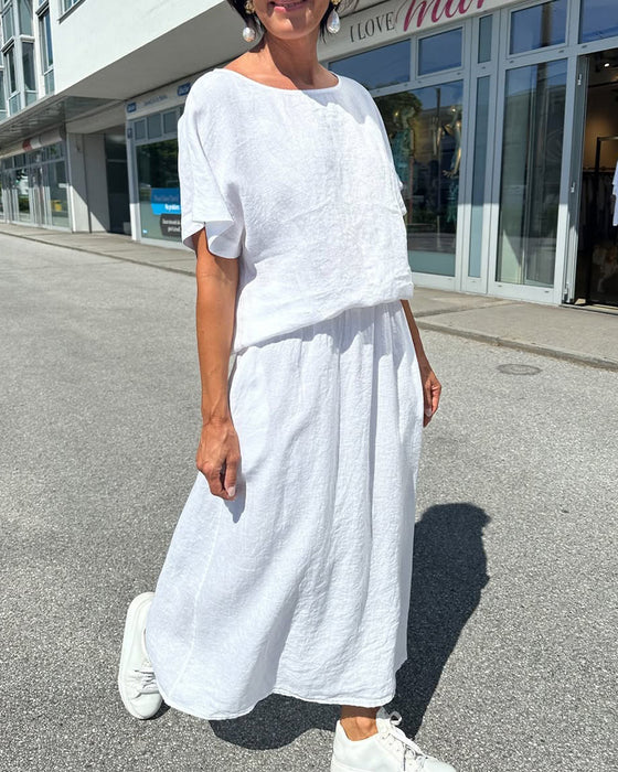 Sett Enfarget Bomull Og Lin Casual