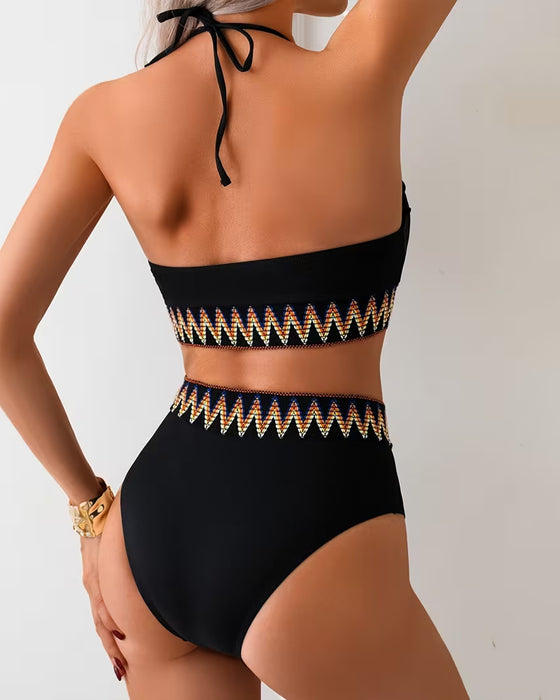 Bikini Enkel Mote Halsbånd V-utringning Bølgetrykk