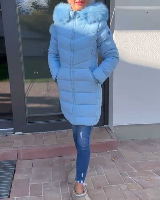 Uformell ensfarget polstret jakke med glidelåslomme