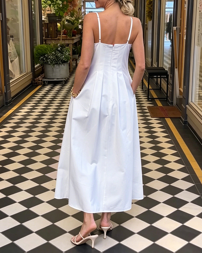 Kjole V-Utringning Spagettistropp Ensfarget