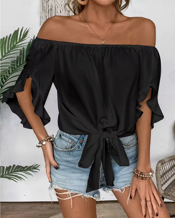Bluse Off-Shoulder Sløyfe Skjorteerm