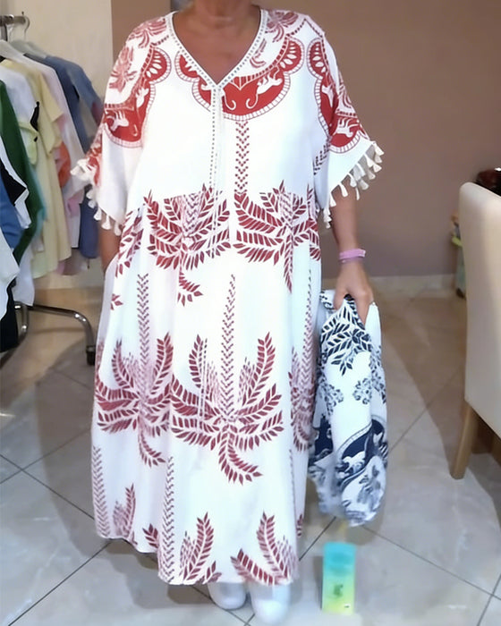 Kjole V-Hals Løs Plus Størrelse