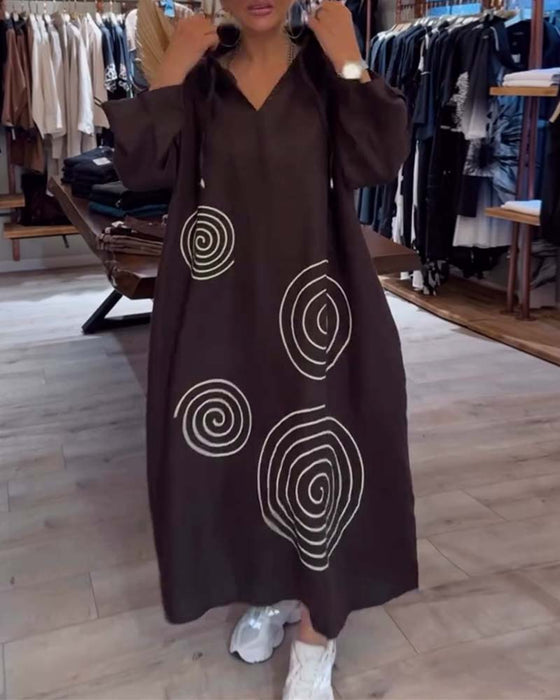 Kjole Med Hette Langermet Løs