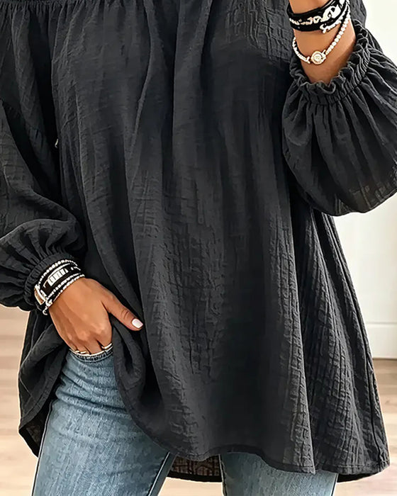 Topp Off-Shoulder Løs Ensfarget Farge