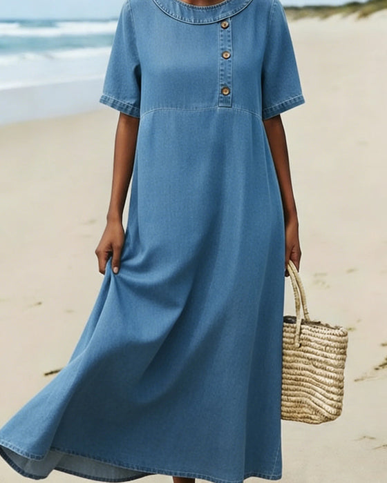 Kjole Rett Kortermet Lang