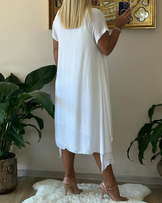 Kjole Falsk To-delt Dobbeltlagd Løs Kortermet