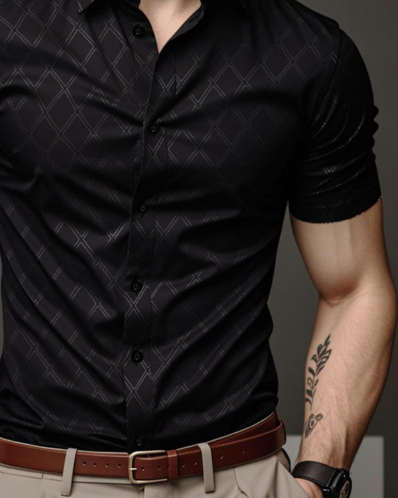 Skjorte Mørkt Diamantmønster Slim-Fit Kortermet