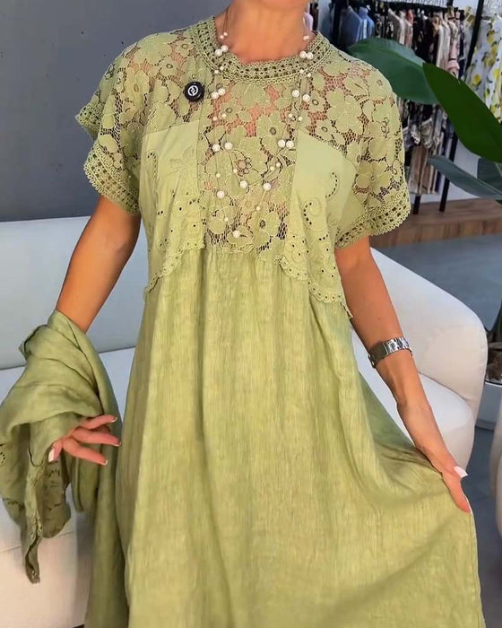 Kjole Elegant Blondekant Patchwork Maxi