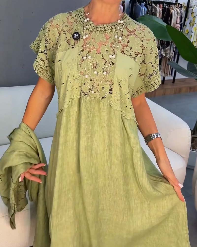 Kjole Elegant Blondekant Patchwork Maxi