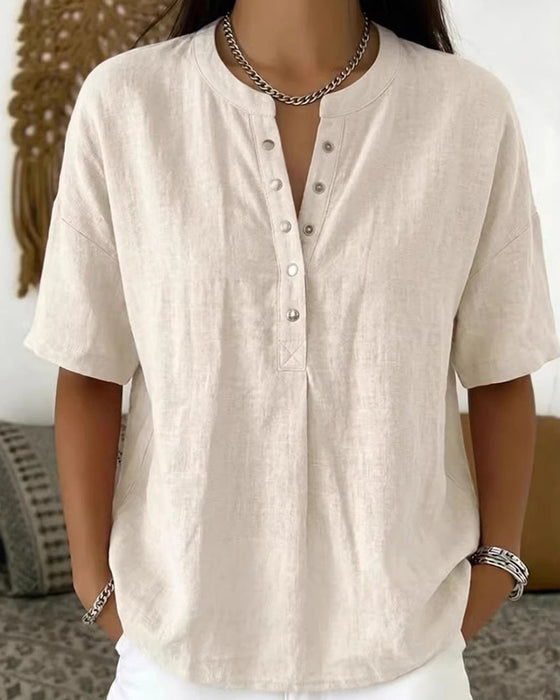 Bluse Solid Farge Casual Kort Erme