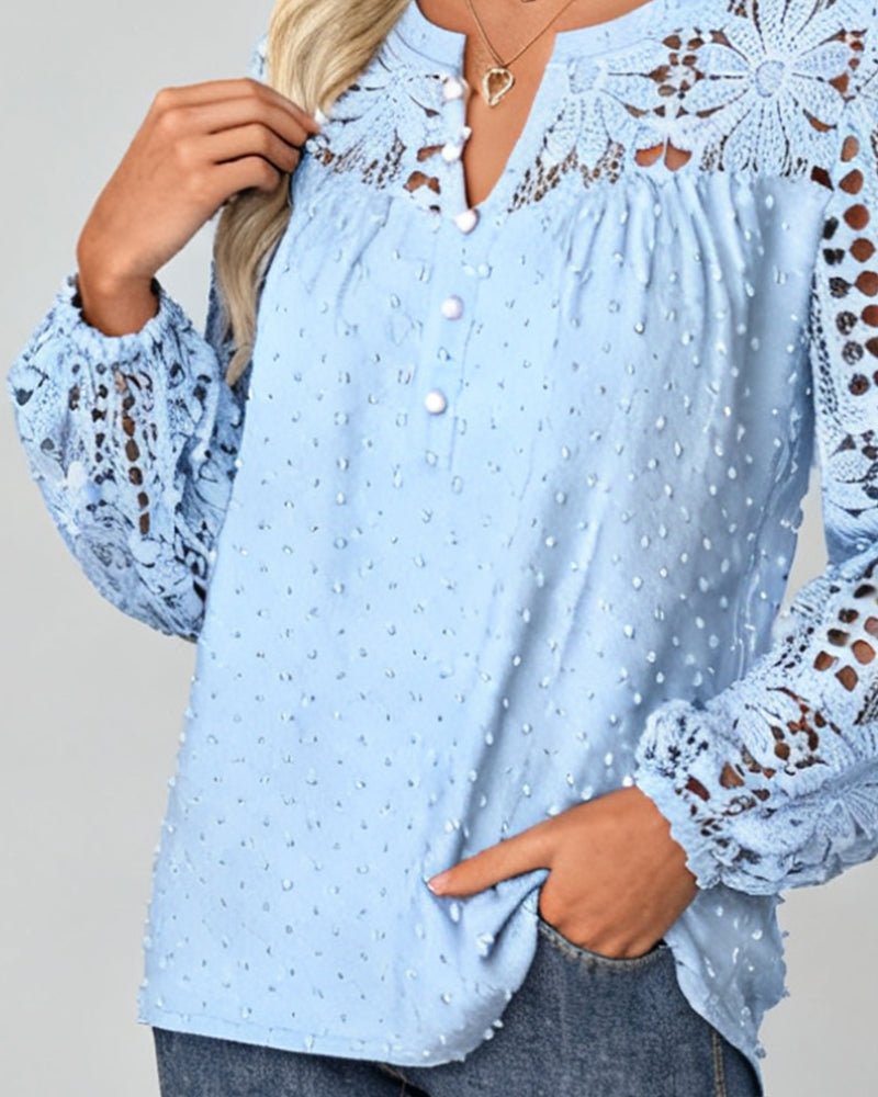 Bluse 3d-Blomster Åpen Arbeid Sammensatt