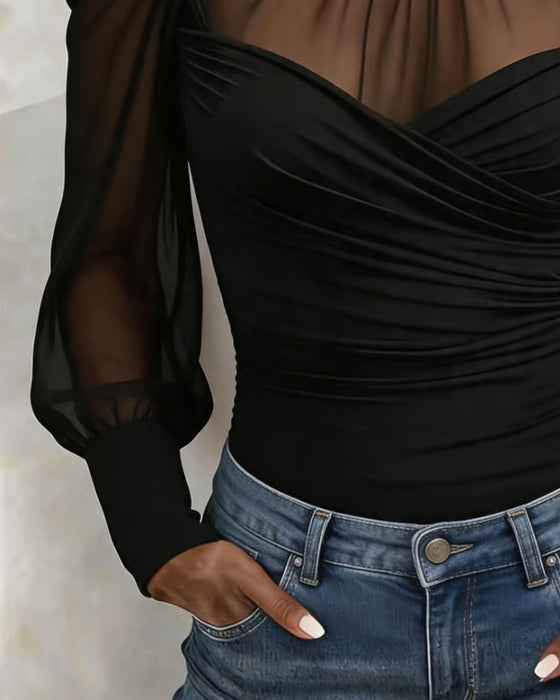 Topp Mockhals Off-Shoulder Kryss Sheer